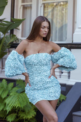 Vive La Rose Off-Shoulder Floral Mini Dress Baby Blue